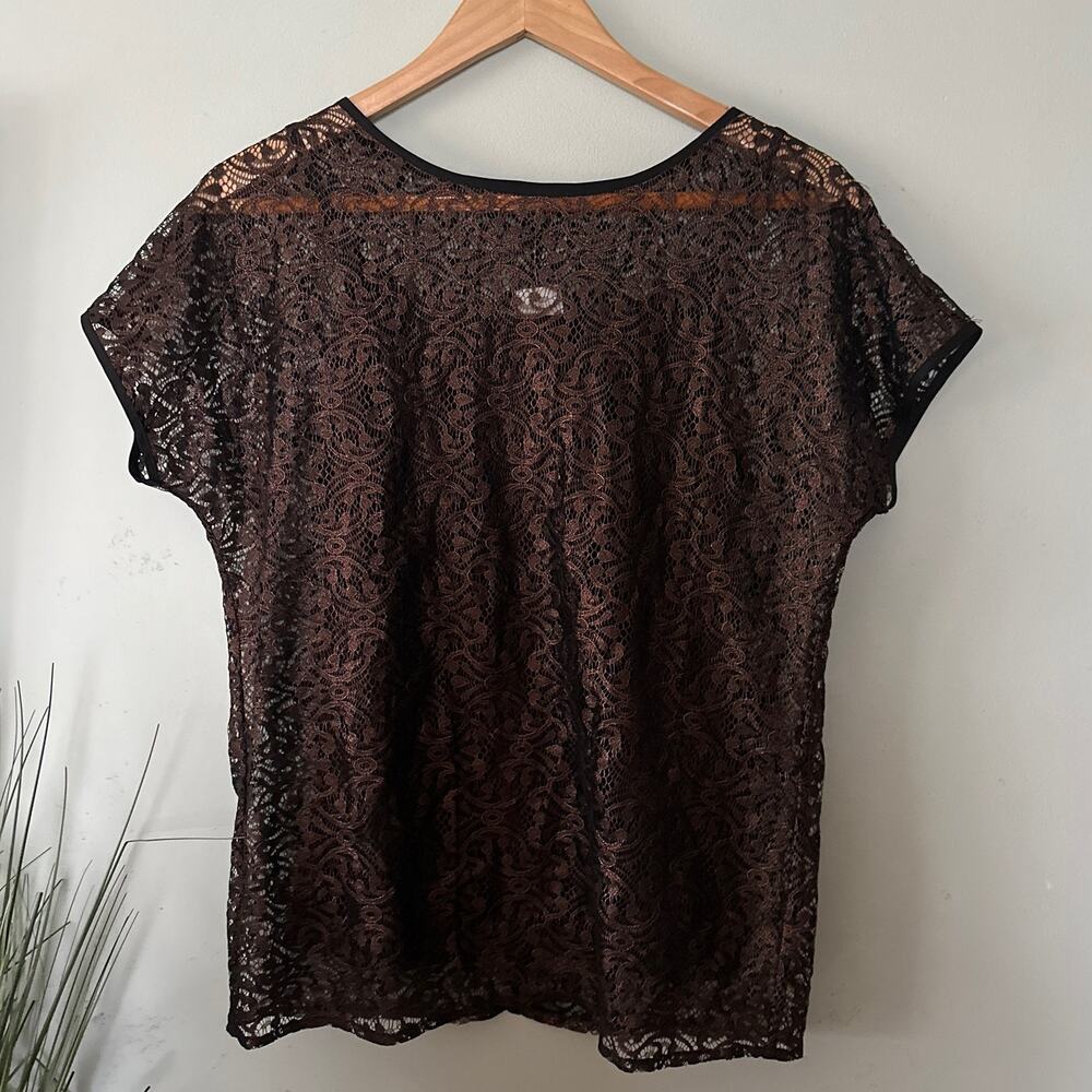 Ann Taylor Top Womens XS Brown Metallic Sheer Lace Dark Romantic Whimsigoth